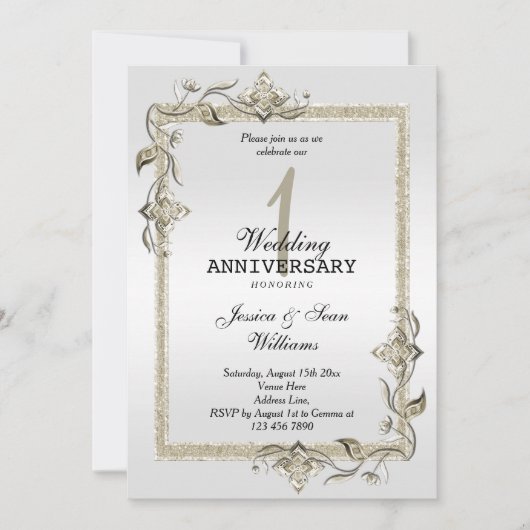 Invitation Pearl Gem & Parties scintillant & Platine 1er Mari (Devant)