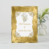 Invitation Pearl Gold Croix blanche Sainte communion rose Dam (Debout devant)