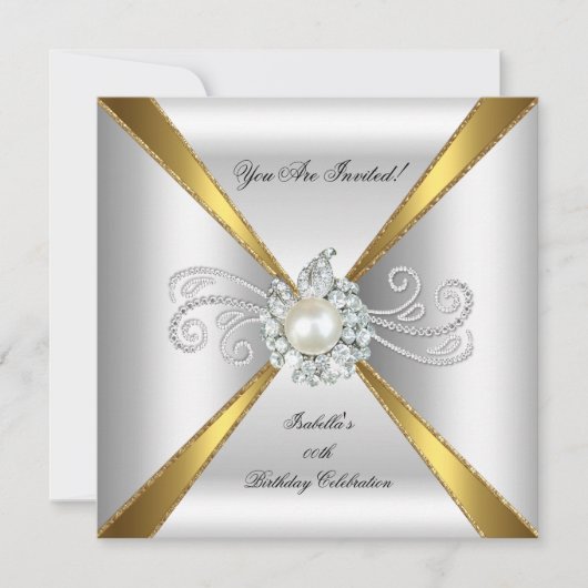 Invitation Pearl Gold Diamond Argent Anniversaire (Devant)