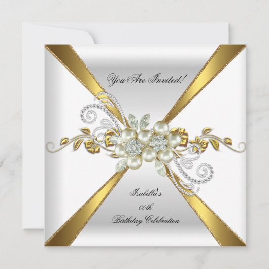Invitation Pearl Gold Diamond Argent Anniversaire fête 2 (Devant)