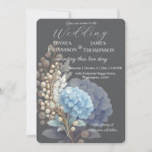 Invitation Pearl gris foncé Hydrangea Blue Watercolor Mariage (Devant)