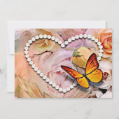 Invitation Pearl Heart Orange Roses et papillons Mariage (Dos)