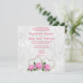 Invitation Pearl Hearts & Roses Damask Wedding (Debout devant)