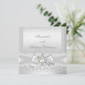 Invitation Pearl Lace Damask Diamond Silver White Bow Party (Debout devant)