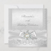 Invitation Pearl Lace Damask Diamond Silver White Bow Party (Devant)