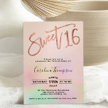 Invitation Pearl ombre rainbow script blush Sweet 16 photo<br><div class="desc">Un holographique arc-en-ciel moderne, chic et élégant perle ombre douce 16 ans foil invitation avec une typographie moderne 16 avec dégradé de couleur arc-en-ciel pastel sur un arrière - plan pastel rose-clair. Ajoutez votre photo à l'arrière ou laissez un arrière - plan rose. Parfait pour le thème princesse Sweet 16!...</div>