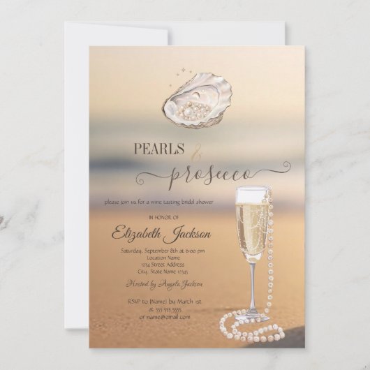 Invitation Pearl & Prosecco Sunset Beach Seashell (Devant)