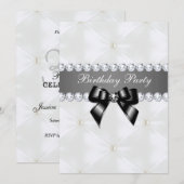 Invitation Pearl Quilé & Black Jewel Bow Anniversaire (Devant / Derrière)