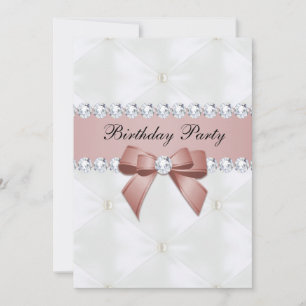 Invitation Pearl Quilé & Rose Gold Jewel Bow Anniversaire