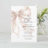 Invitation Pearl Rosary Bow Baptism (Debout devant)