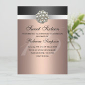 Invitation Pearl Rose & Black Sweet 16 Anniversaire Invitatio (Debout devant)
