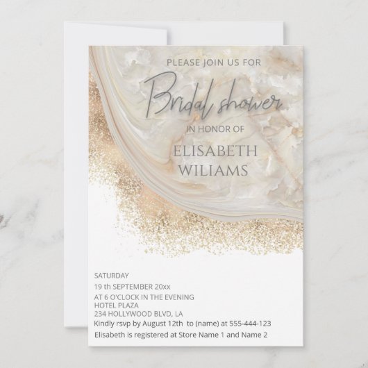 Invitation Pearl rose or marbre agate calligraphie (Devant)