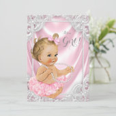 Invitation Pearl rose Satin Baby Girl Douche (Debout devant)