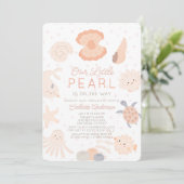 Invitation Pearl Seashell Créations Baby shower fille rose (Debout devant)