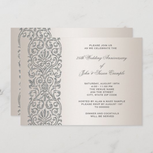 Invitation Pearl Silver Border 25th Anniversary Party (Devant / Derrière)