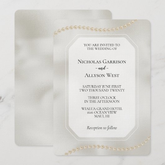 Invitation Pearl White Luxe Mariage (Devant / Derrière)
