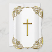Invitation Pearle d'or blanc Damask Cross Baptism Christening (Dos)