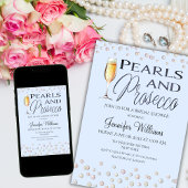 Invitation Pearles à thème bleu et Fête des mariées Prosecco