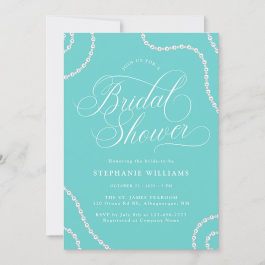 Invitation Pearles blanches Fête des mariées turquoise (Devant)