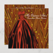 Invitation Pearles d'or Robe rouge Quinceanera d'or rouge (Devant / Derrière)