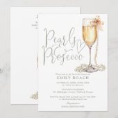 Invitation Pearles et Prosecco QR Code Fête des mariées verte (Devant / Derrière)