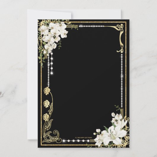 Invitation Pearles Floral Art Déco Gatsby Anniversaire TOUT Â (Dos)