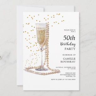 Invitation Pearls And Prosecco 50th Birthday Cocktail Party