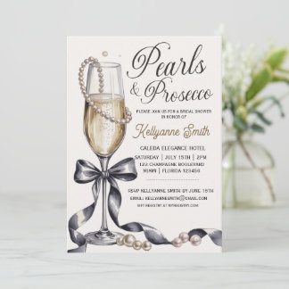 Invitation Pearls and Prosecco Black Bow Bridal Shower 