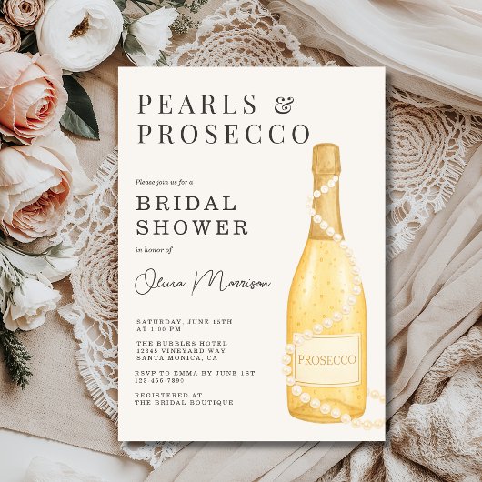Invitation Pearls and Prosecco Bridal Shower