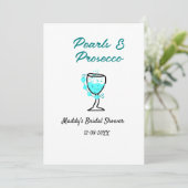 Invitation Pearls and prosecco bridal shower blue black name (Debout devant)