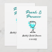 Invitation Pearls and prosecco bridal shower blue black name (Devant / Derrière)