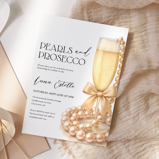 Invitation Pearls and Prosecco Elegant Bow Bridal Shower