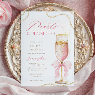 Invitation Pearls and Prosecco Pink Bow Bridal Shower