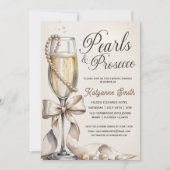 Invitation Pearls and Prosecco White Bow Bridal Shower  (Devant)