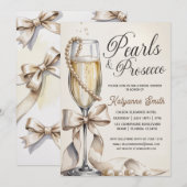 Invitation Pearls and Prosecco White Bow Bridal Shower  (Devant / Derrière)