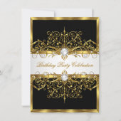 Invitation Pearls Black White Gold Élégante fête d'anniversai (Devant)