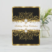 Invitation Pearls Black White Gold Élégante fête d'anniversai (Debout devant)