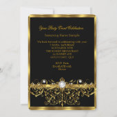 Invitation Pearls Black White Gold Élégante fête d'anniversai (Dos)