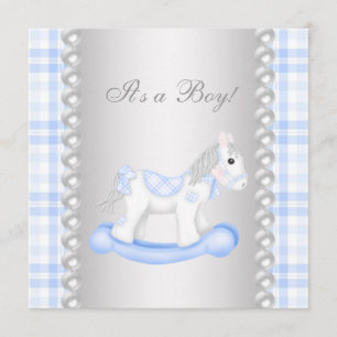 Invitation Pearls Blue En vichy Rocking Horse Baby Boy Show
