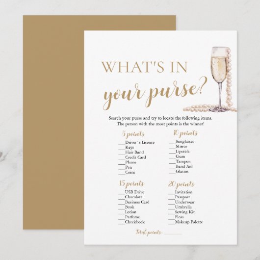 Invitation Pearls et Prosecco modernes Ce qu'il y a dans votr (Devant / Derrière)