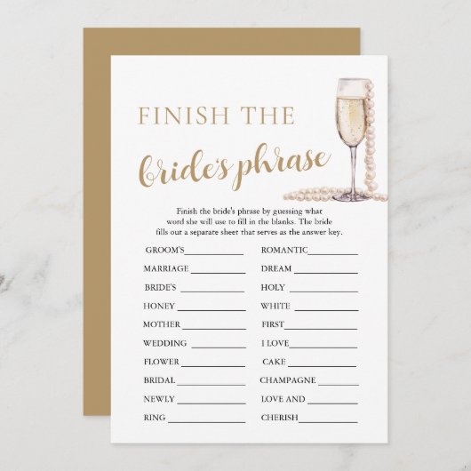 Invitation Pearls et Prosecco Terminer le jeu de mots de la m (Devant / Derrière)