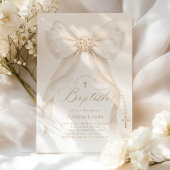 Invitation Pearls Gold Bow Girl Baptism Religious