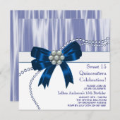 Invitation Pearls Marine Blue Quinceanera (Devant / Derrière)