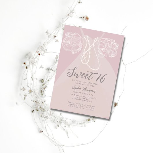 Invitation Pearls Princess Robe Blush Rose Sweet 16 Party