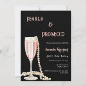 Invitation Pearls Prosecco anniversaire rose noir (Devant)