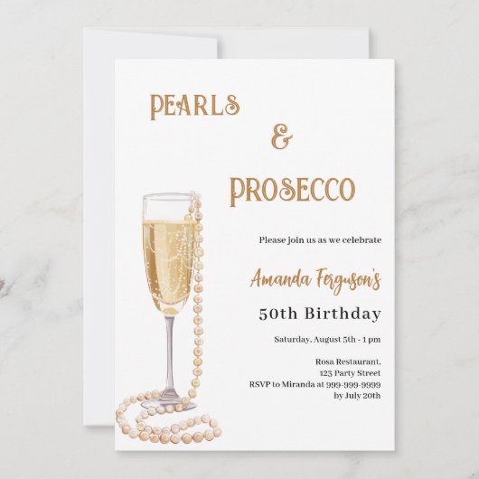 Invitation Pearls Prosecco bulle anniversaire (Devant)