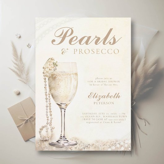 Invitation Pearls Prosecco Ecru Elegant Brunch Fête des marié