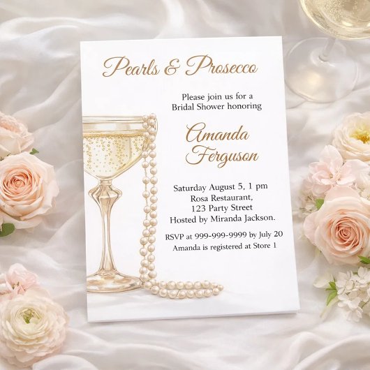 Invitation Pearls Prosecco elegant Bridal Shower