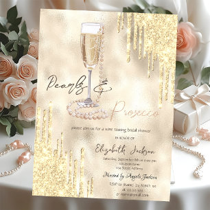 Invitation Pearls Prosecco Gold Glitter Drips Mariage 