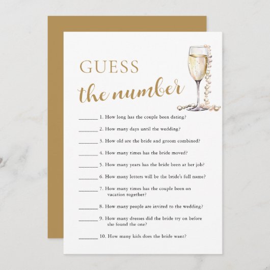 Invitation Pearls & Prosecco Guess le jeu de numéro nuptiale (Devant / Derrière)